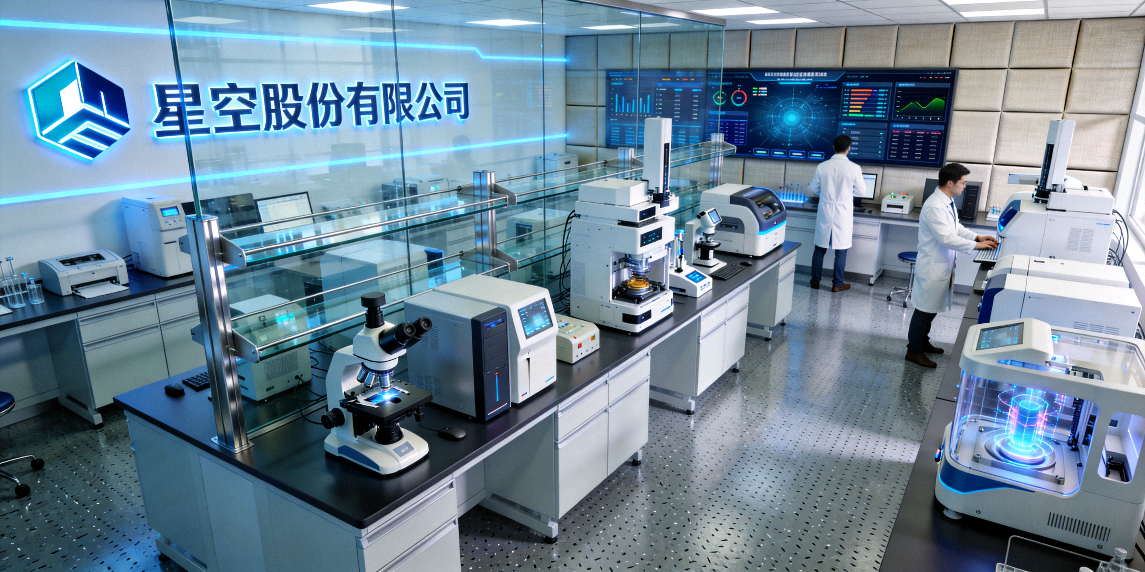 星空股份有限公司现代化高科技实验室全景，展示精密仪器与科研环境